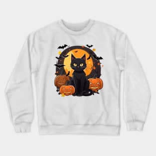 Black Cat and Pumpkins Halloween design Crewneck Sweatshirt